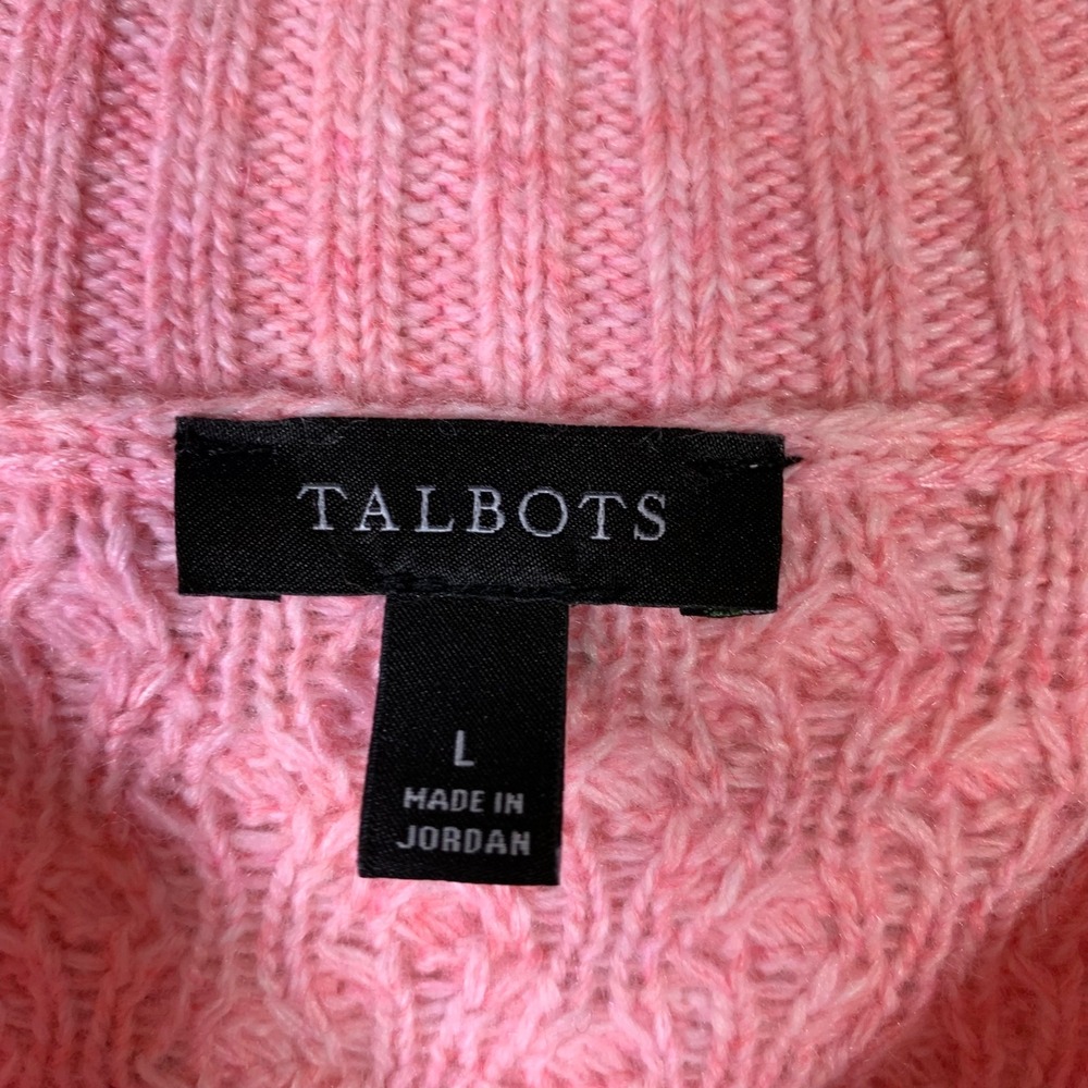 Talbots Pink Cable Knit Mock Neck Sweater with Button Cuff Detail Womens Large - Picture 3 of 9